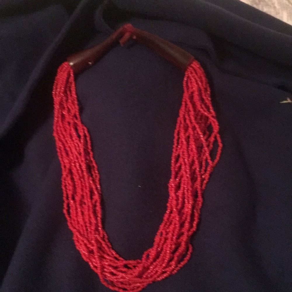 Beaded necklace, deep red color Made in India NWOT